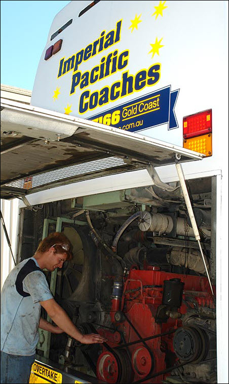 Big coaches require big, reliable motors and Imperial Pacific Coaches have their own workshop staff to maintain them throughout their lifetime.